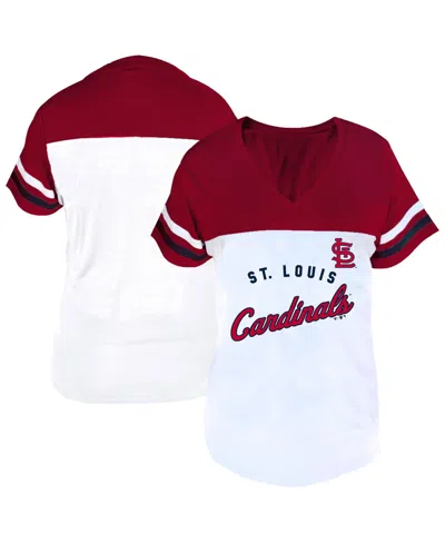 Fanatics Women's White/red St. Louis Cardinals Plus Size Two-stripe V-neck T-shirt In Multi