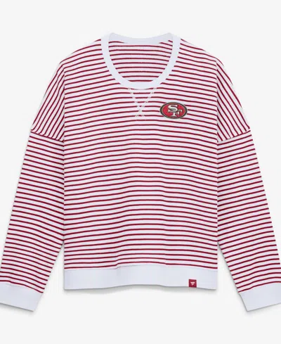 Fanatics Women's White/scarlet San Francisco 49ers Striped Oversized French Terry Sweatshirt In White,scarlet