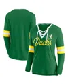 Fanatics Women'sâ Apple Green Oregon Ducks Block Party Script Lace-up V-neck Long Sleeve T-shirt In Green