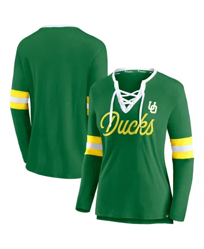 Fanatics Women'sâ Apple Green Oregon Ducks Block Party Script Lace-up V-neck Long Sleeve T-shirt