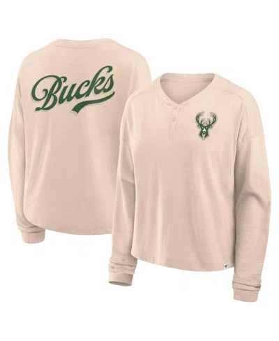 Fanatics Women'sâ Natural Milwaukee Bucks Boxed Out Drop Fashion Long Sleeve T-shirt In Brown