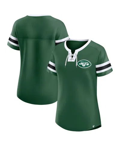 Fanatics Women'sâ Green New York Jets Lace-up Bling T-shirt In Multi