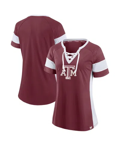 Fanatics Women'sâ Maroon Texas A&m Aggies Unmasked Hero Block Party Athena Lace-up Top In Burgundy