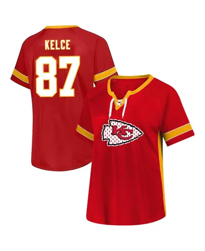 Fanatics Women'sâ Travis Kelce Red Kansas City Chiefs Plus Size Name Number Lace-up T-shirt