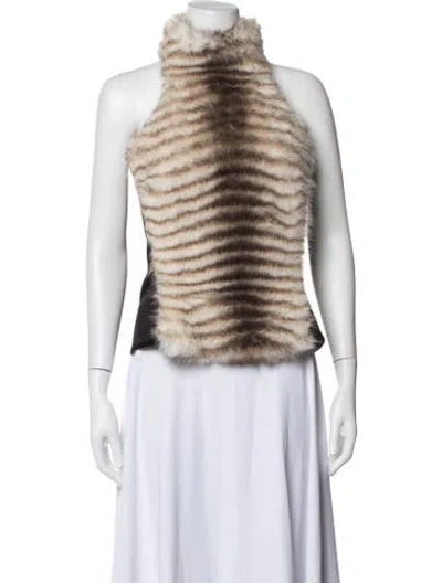 Pre-owned Fancì Club Animal Print Mock Neck Top In Neutral