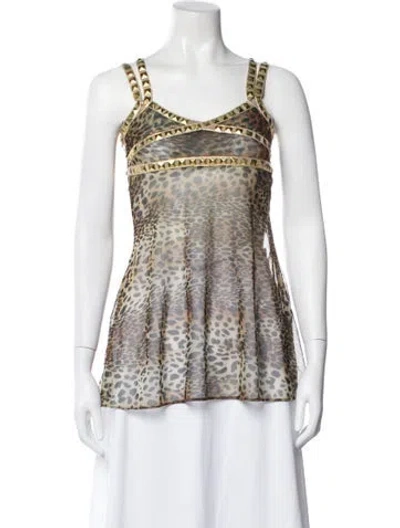Pre-owned Fancì Club Animal Print V-neck Top In Blue