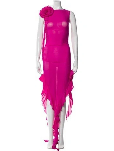 Pre-owned Fancì Club Bateau Neckline Long Dress In Pink