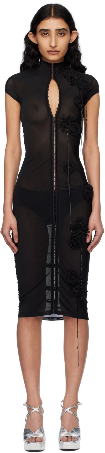 Fancì Club Black Wild Floral Midi Dress