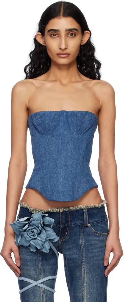 Fancì Club Blue Upcycled Bella Denim Corset In Denim/black