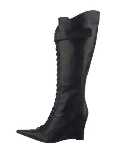 Pre-owned Fancì Club Leather Lace-up Boots In Black