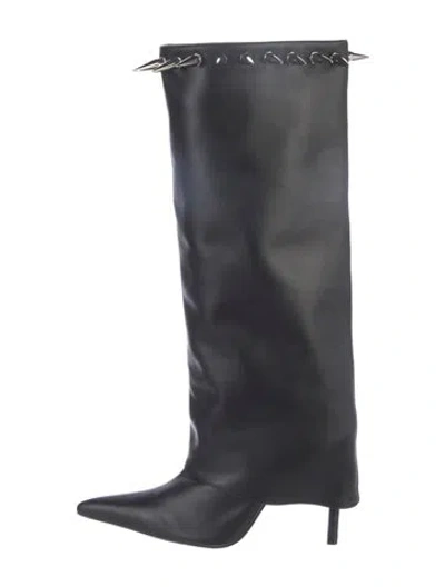 Pre-owned Fancì Club Leather Studded Accents Boots In Black