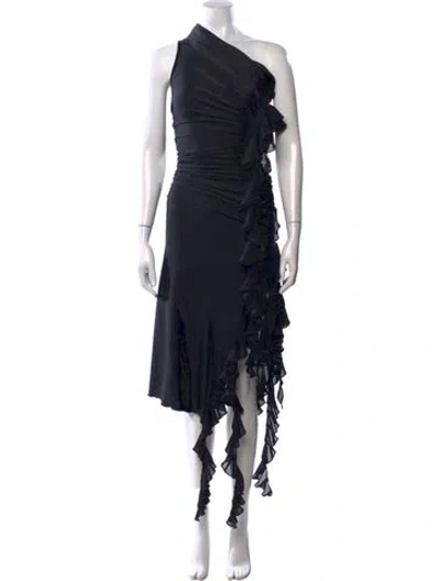 Pre-owned Fancì Club One-shoulder Midi Length Dress In Black