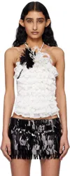 Fancì Club White Soo Halter Ruffle Tank Top In White / Black