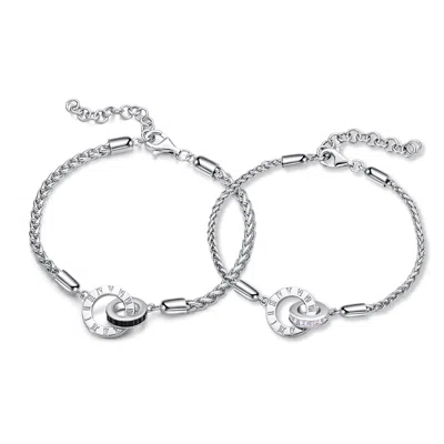 Fanci Me Men's "roman Time" Interlocking Circle Couples Sterling Silver Wheat Chain Bracelets