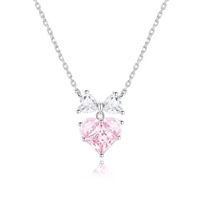 Fanci Me Women's Bow For Princess Pink Heart Sterling Silver Necklace By