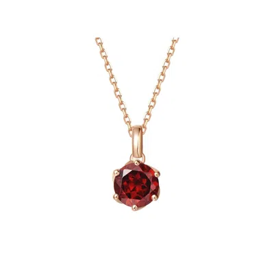 Fanci Me Women's  Round Red Garnet Solid Rose Gold Necklace - Red & Rose Gold