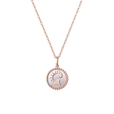 Fanci Me Women's "g" Initial Letter Mother Of Pearl And Diamond Round Disc Solid Rose Gold Necklace - Rose Go