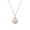 Fanci Me Women's "i" Initial Letter Mother Of Pearl And Diamond Round Disc Solid Rose Gold Necklace - Rose Go