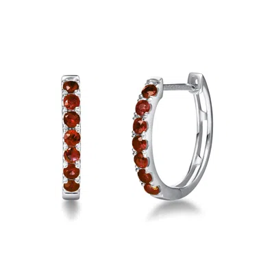 Fanci Me Women's Natural Red Garnet White Gold Huggie Hoop Earrings - White Gold