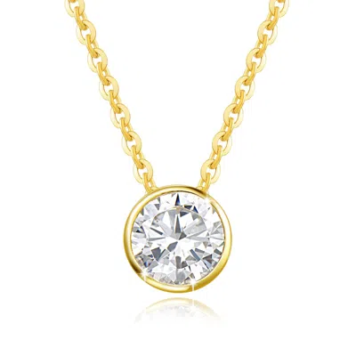 Fanci Me Women's One Carat Round Moissanite Bezel Set Solitaire Yellow Gold Necklace - Yellow Gold
