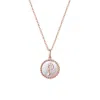 Fanci Me Women's "p" Initial Letter Mother Of Pearl And Diamond Round Disc Solid Rose Gold Necklace - Rose Go