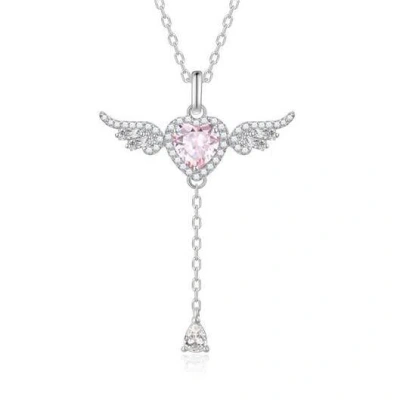 Fanci Me Women's Pink / Purple / White Angel's Love Sterling Silver Necklace - Pink