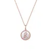 Fanci Me Women's "r" Initial Letter Mother Of Pearl And Diamond Round Disc Solid Rose Gold Necklace - Rose Go