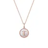 Fanci Me Women's "t" Initial Letter Mother Of Pearl And Diamond Round Disc Solid Rose Gold Necklace - Rose Go