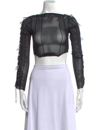 Pre-owned Fancì Off-the-shoulder Long Sleeve Crop Top In Black