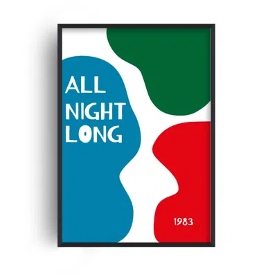 Fanclub All Night Long Retro Abstract Slogan Music Giclée Art Print A3 In Blue/green/red/white