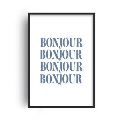 Fanclub Blue Bonjour French Slogan Giclée Art Print A3