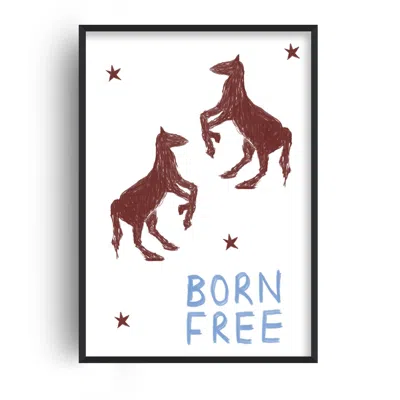 Fanclub Blue / Brown Born Free Hand Painted Horse Western Playful Art Print Large A2 In Multi