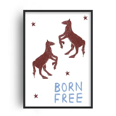 Fanclub Blue / Brown Born Free Hand Painted Horse Western Playful Art Print In Multi