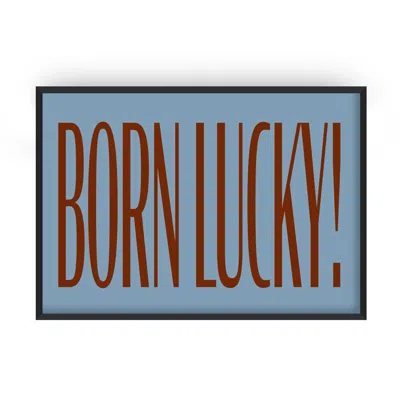 Fanclub Blue / Brown Born Lucky Retro Landscape Art Print Large A2 In Multi