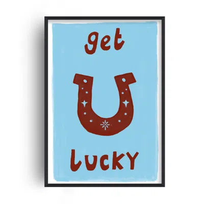 Fanclub Blue / Brown Get Lucky Horse Shoe Hand Painted Western Playful Art Print Large A2 In Multi