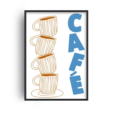 Fanclub Blue / Brown Retro Cafe Coffee Kitchen Art Print A2 In Multi