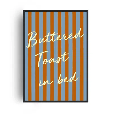 Fanclub Blue / Brown / Yellow Buttered Toast In Bed Striped Playful Retro Art Print