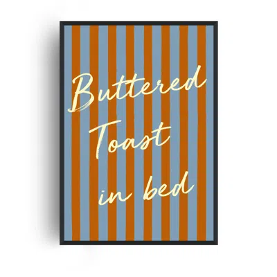 Fanclub Blue / Brown / Yellow Buttered Toast In Bed Striped Playful Retro Art Print A2