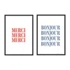 Fanclub Blue / Red Bonjour And Merci French Giclée Art Print Set In A2 In Blue/red