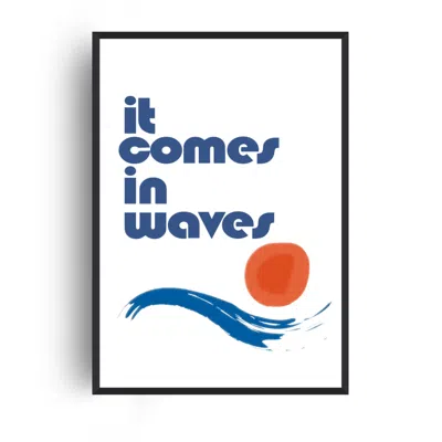 Fanclub Blue / Red It Comes In Waves Retro Playful Art Print A3 In Blue/red