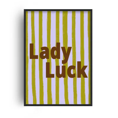 Fanclub Brown / Green / Purple Lady Luck Empowering Striped Retro Large A2 Art Print In Multi
