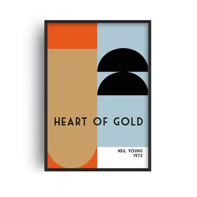 Fanclub Gold / Black / Blue Heart Of Gold Retro Giclée Art Print In Gold/black/blue