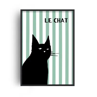 Fanclub Green Le Chat Cat Pet Striped Retro Art Print
