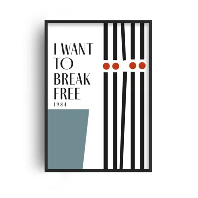 Fanclub I Want To Break Free Queen Inspired Retro Giclée Art Print In Blue/red/white