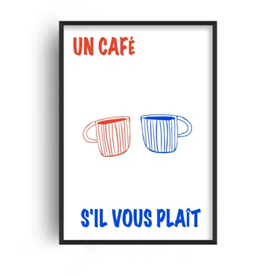 Fanclub Red / Blue Un Cafe French Coffee Kitchen Retro Inspired Giclée Art Print A2 In Red/blue