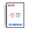 Fanclub Red / Blue Un Cafe French Coffee Kitchen Retro Inspired Giclée Art Print A3 In Red/blue