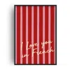 Fanclub Red / Yellow / Pink I Love You In French Romance Striped Retro Exclusive Art Print A2 In Red