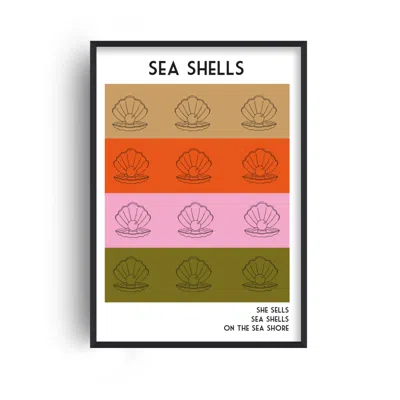 Fanclub Sea Shells Retro Bathroom Art Print In White/yellow