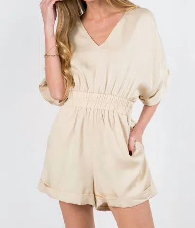 Fanco Elastic Waist V-neck Romper In Cream In White