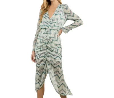 Fanco Ruched V Neck Midi Dress In Green